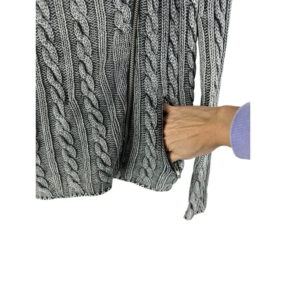 Tulle Women's Sweater M Chunky Cable Knit Fisherman Pullover Zipper Pockets - Picture 3 of 13